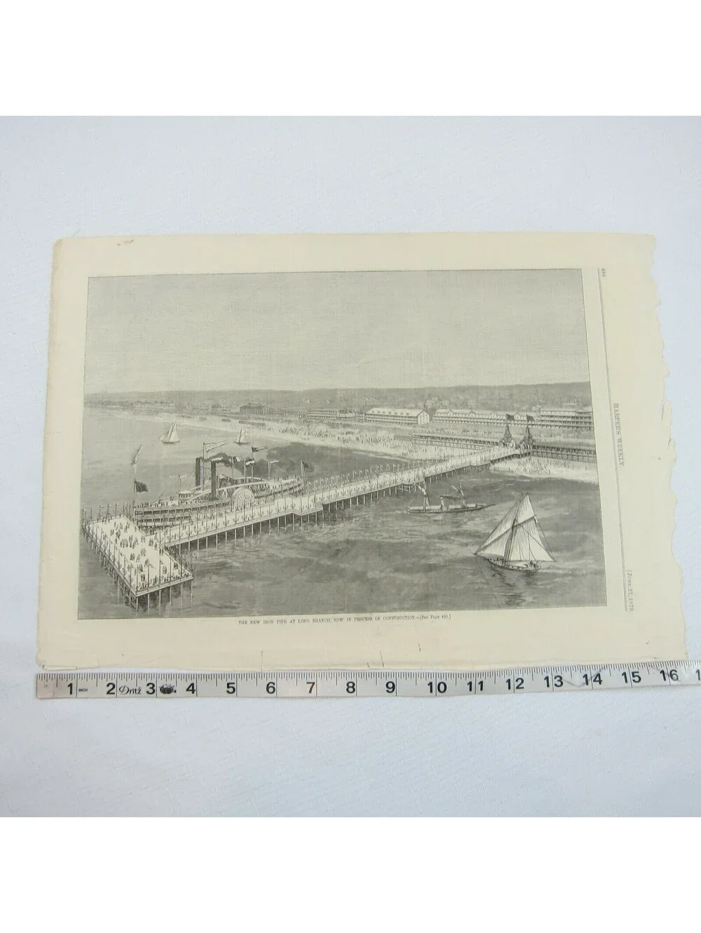 Antique 1879 Print New Iron Pier at Long Branch in Construction Harper’s Weekly